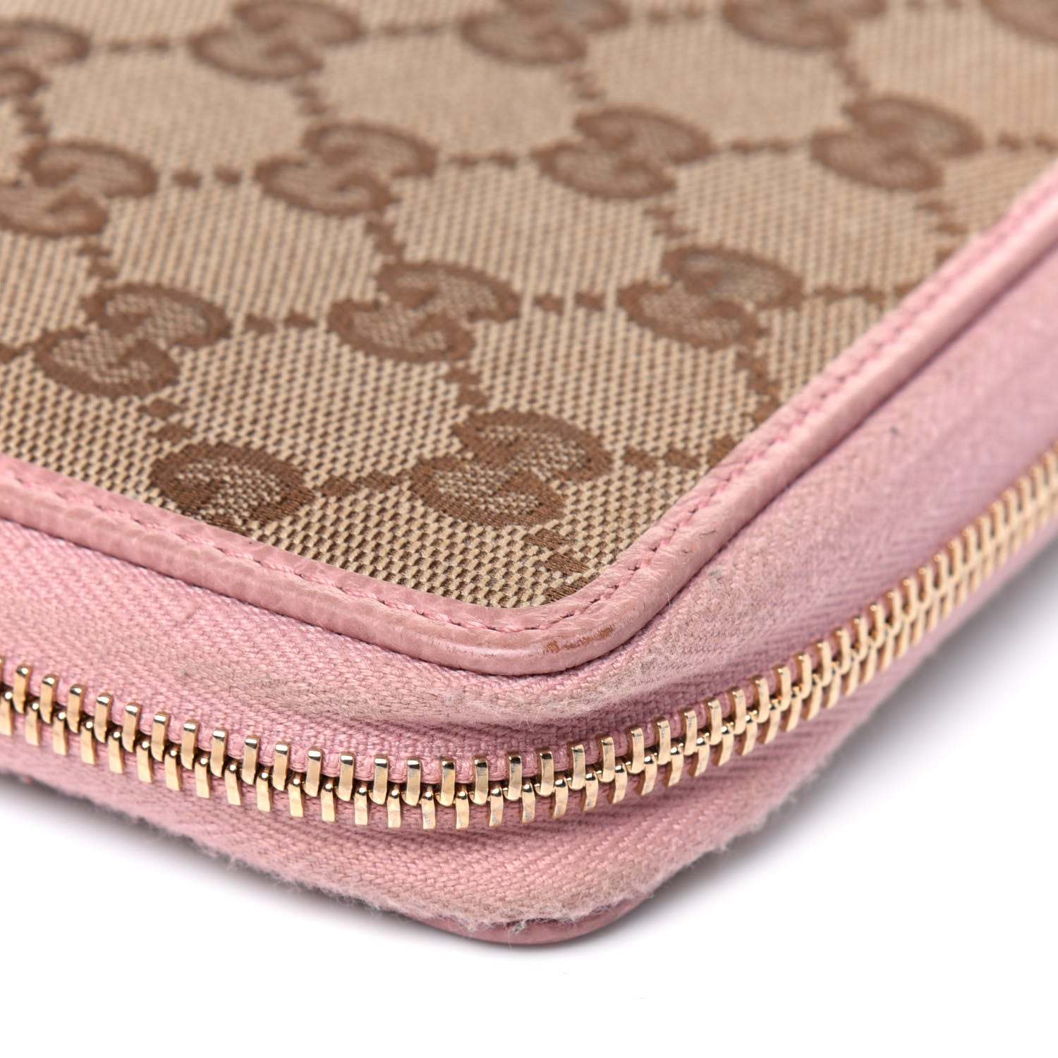 Gucci Monogram Dollar Calfskin Zip Around Compact Wallet Beige Ebony Soft Pink 13 of 17