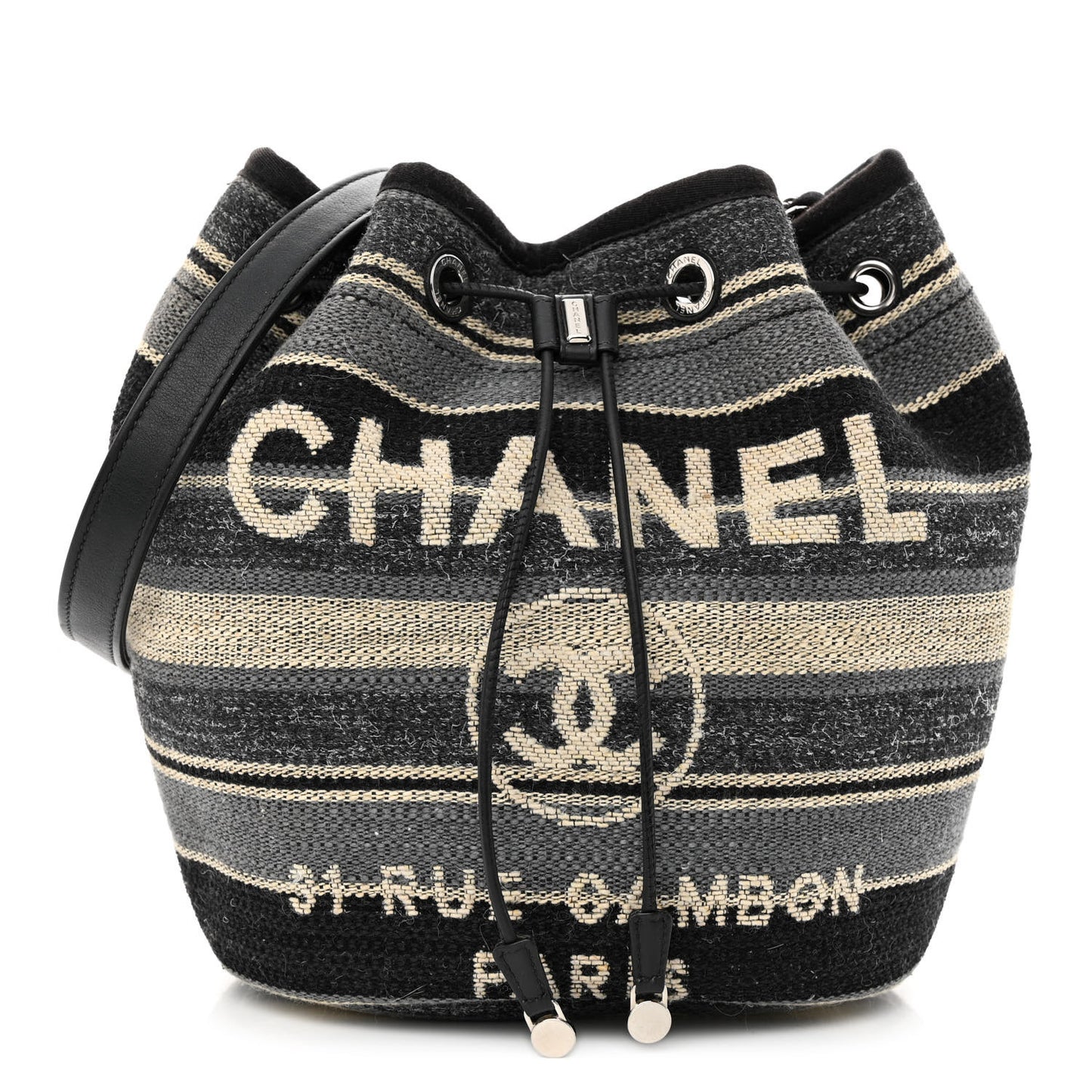 Striped Canvas Deauville Drawstring Bag Grey Black