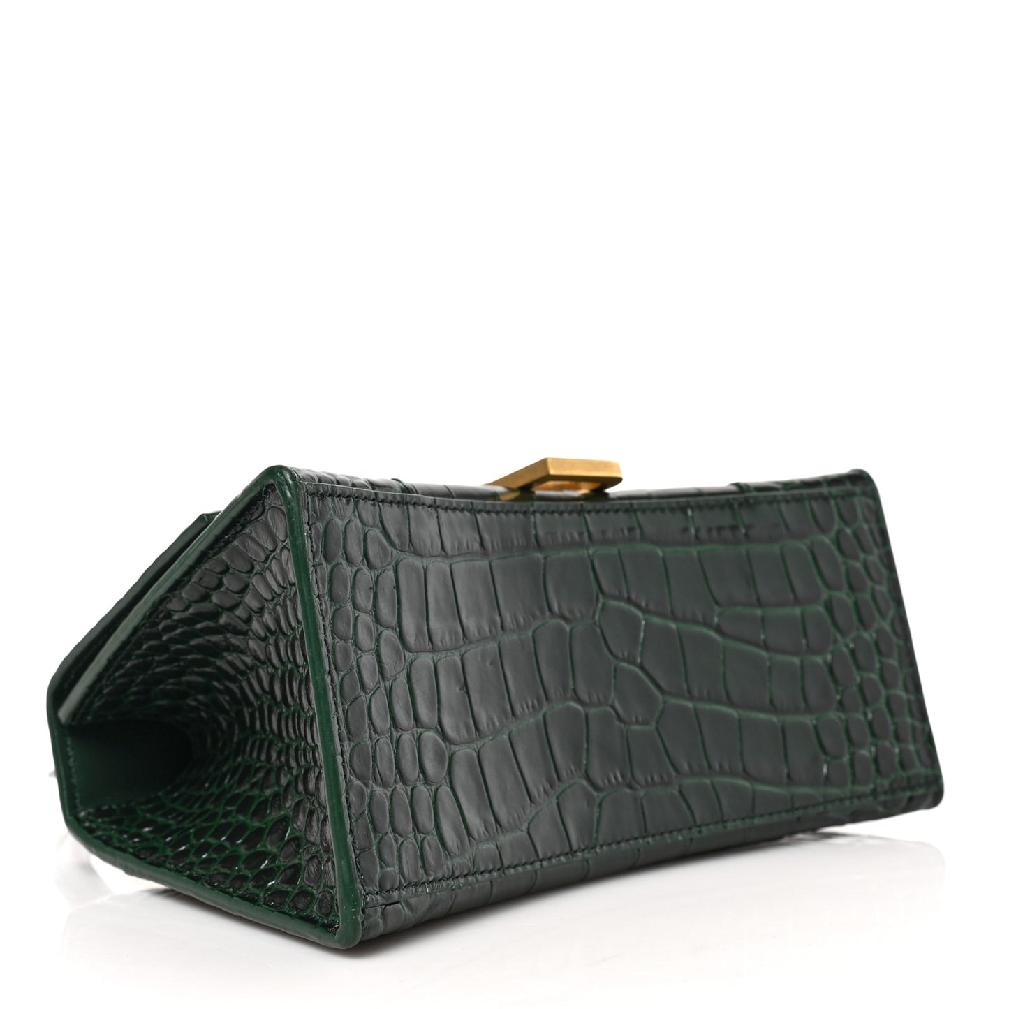 Shiny Calfskin Crocodile Embossed Small Hourglass Top Handle Bag Forest Green