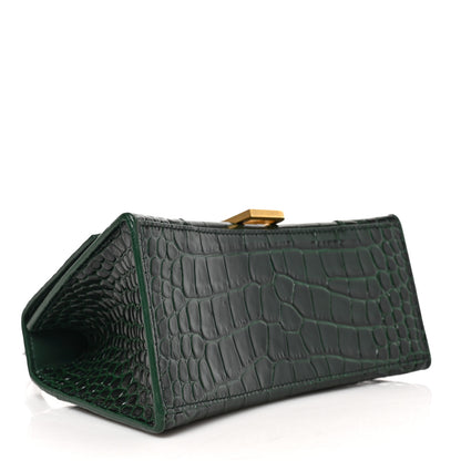 Balenciaga Shiny Calfskin Crocodile Embossed Small Hourglass Top Handle Bag Forest Green 4 of 9