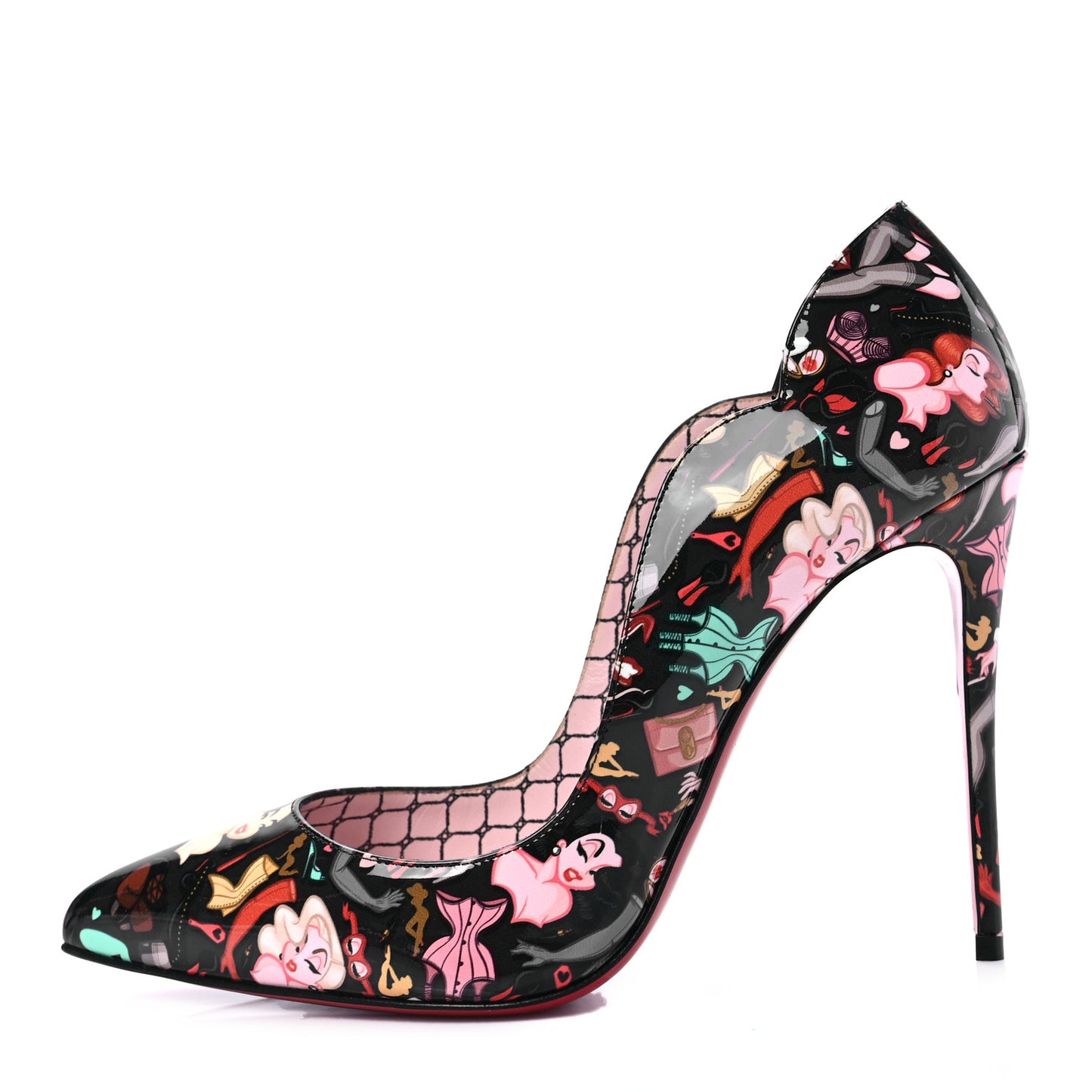 Patent Bored Lin Resille Hot Chick 100 Pumps 39.5 Black Multicolor