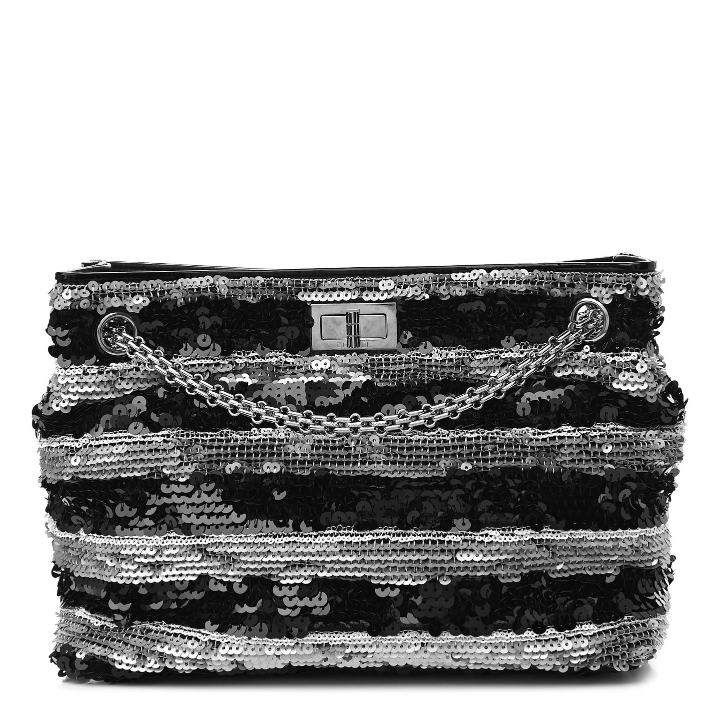 Sequin Striped Mademoiselle Tote Black Silver