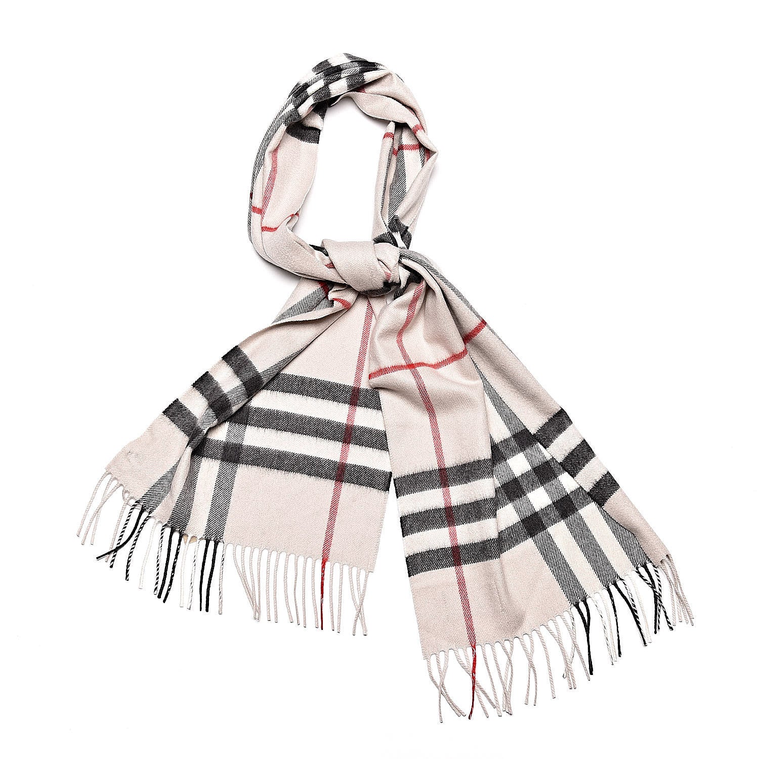Burberry Cashmere Giant Check Fringe Scarf Stone 1 of 4
