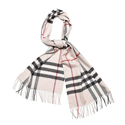 Burberry Cashmere Giant Check Fringe Scarf Stone 1 of 4