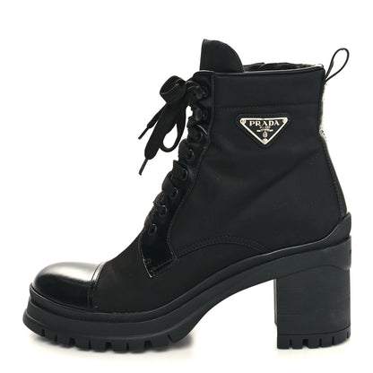 Prada Spazzolato Re-Nylon Metal Triangle Logo Lace Up 55mm Ankle Boots 41 Black 1 of 9