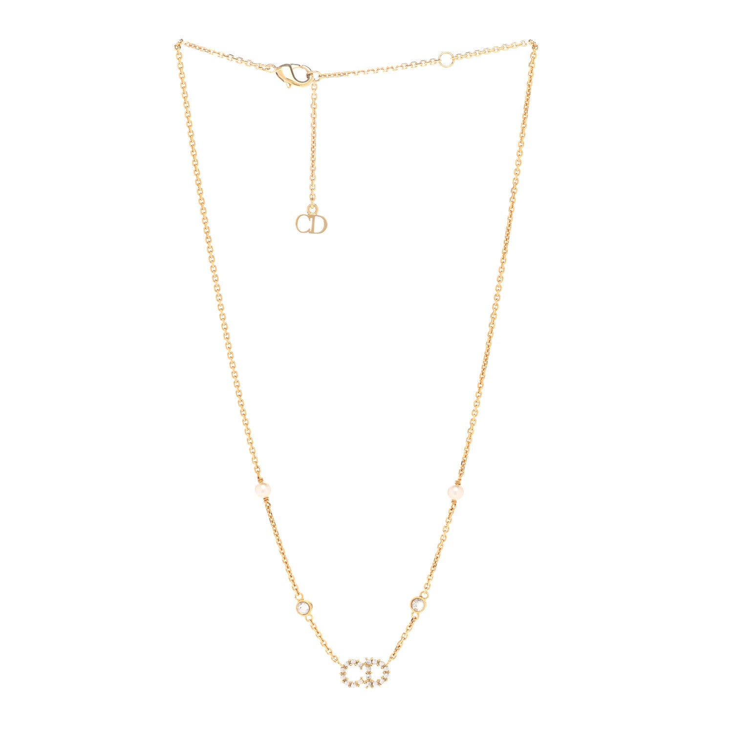 Christian Dior Metal Crystal Pearl Clair D Lune Necklace Gold 3 of 5