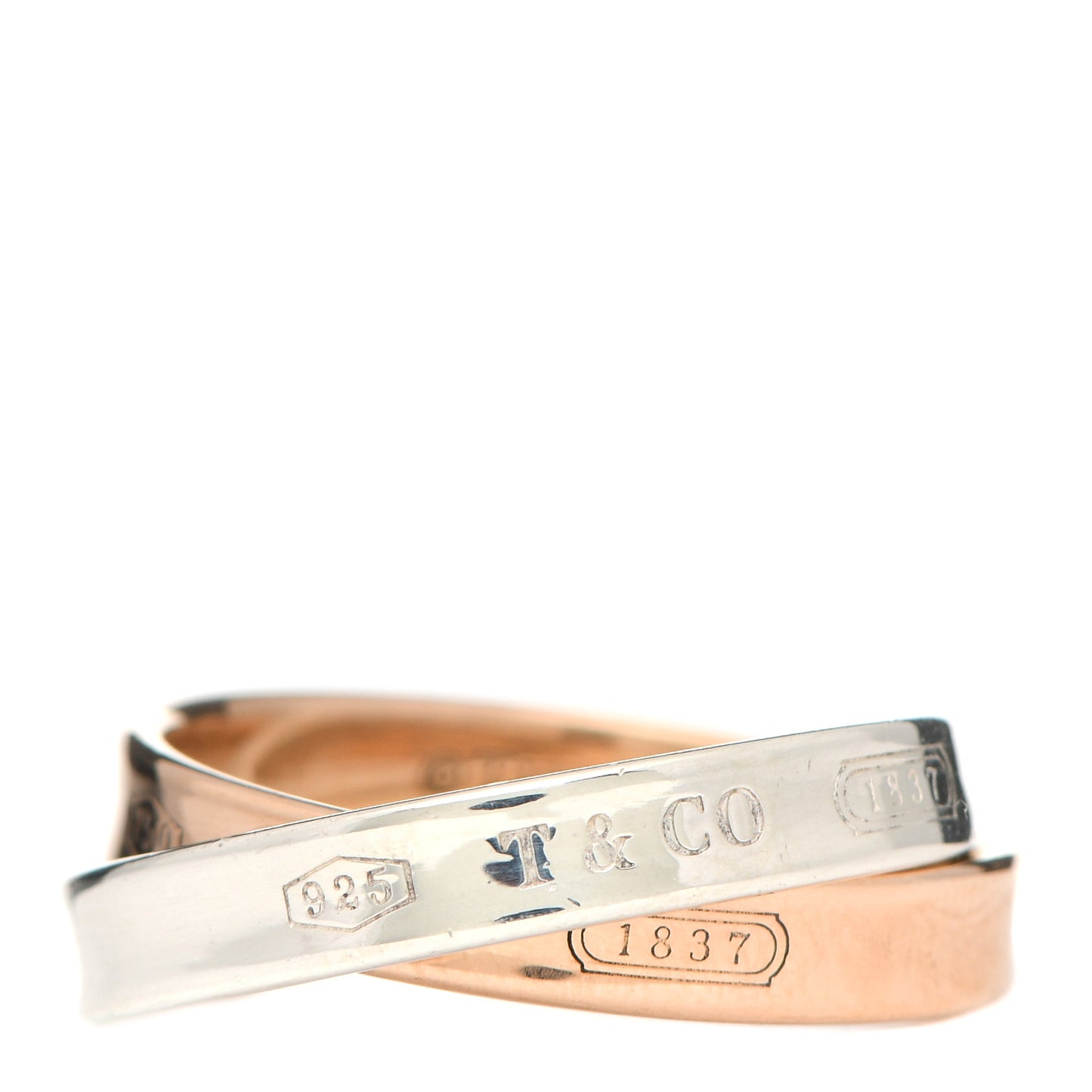 Sterling Silver 18K Rose Gold 1837 Interlocking Circles Ring 53 6.5