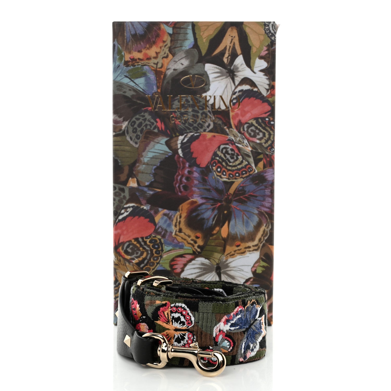 Valentino Garavani Canvas Camubutterfly Rockstud Guitar Strap Multicolor 5 of 5