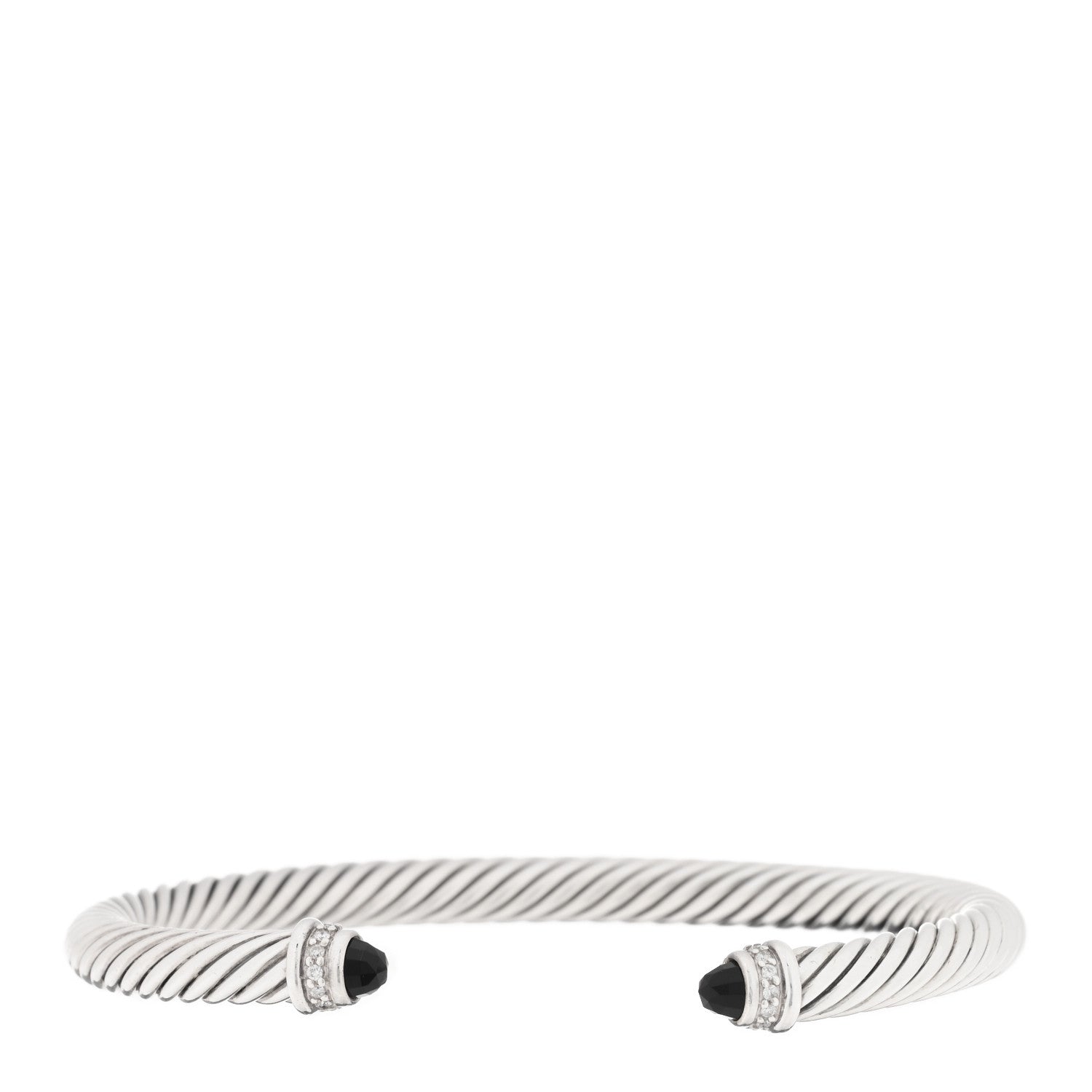 David Yurman Sterling Silver Diamond Black Onyx 5mm Cable Classics Bracelet 1 of 4