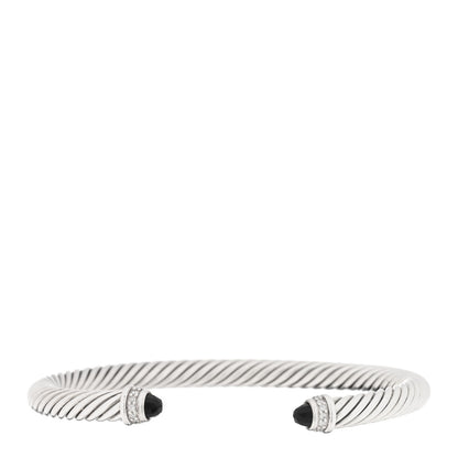 David Yurman Sterling Silver Diamond Black Onyx 5mm Cable Classics Bracelet 1 of 4