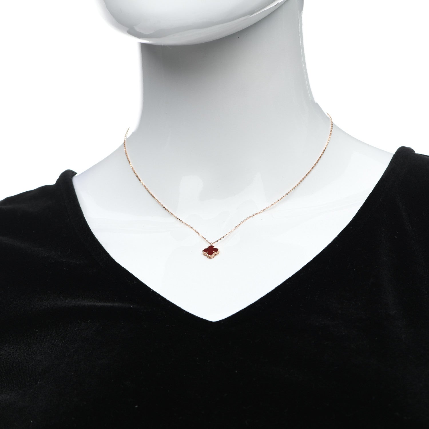 Van Cleef & Arpels 18K Rose Gold Carnelian Sweet Alhambra Pendant Necklace 2 of 6