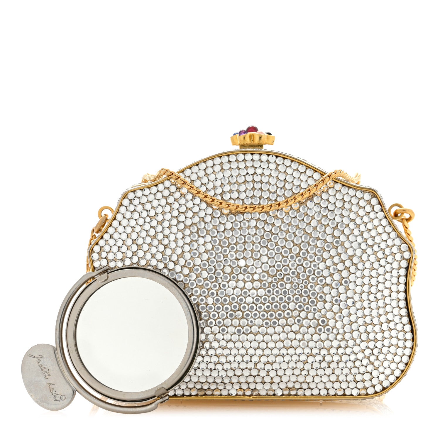 Judith Leiber Swarovski Crystal Minaudiere Clutch Gold Silver 1 of 10