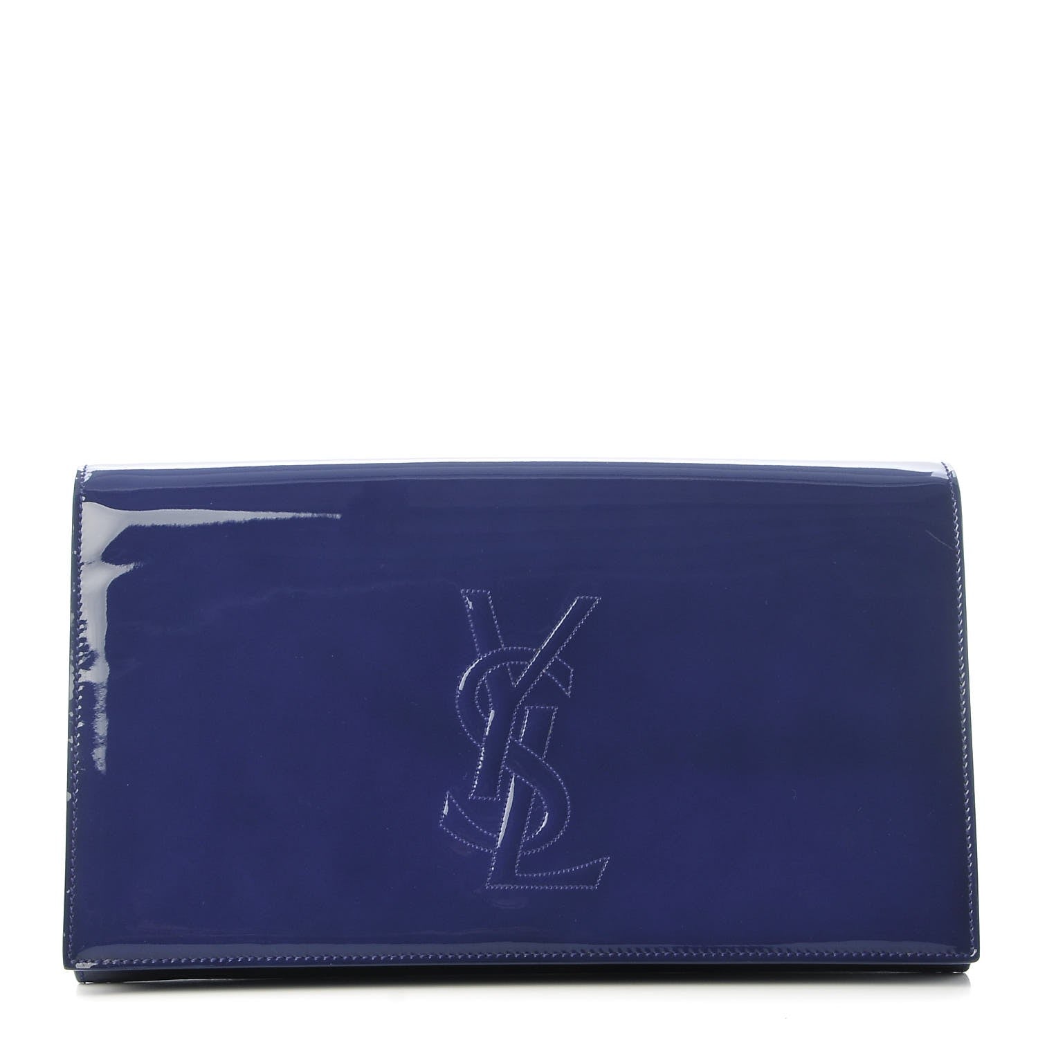 Saint Laurent Patent Calfskin Monogram Large Belle De Jour Clutch Royal Blue 1 of 6