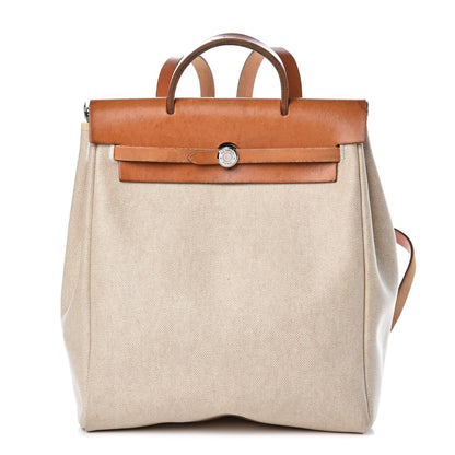 Hermes Toile Vache Calfskin Herbag 30 PM Backpack Natural 1 of 15