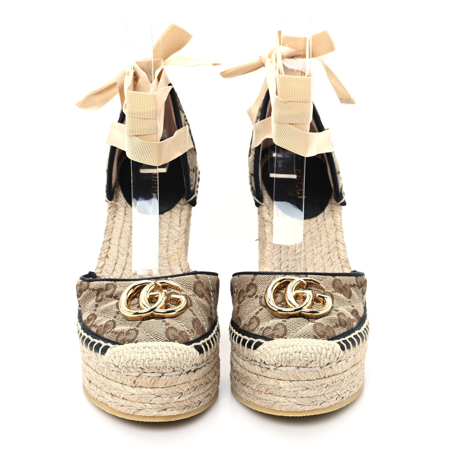 Gucci Monogram Matelasse GG Marmont Ankle Wrap Platform 35/120mm Espadrille Wedges 35 Beige Ebony Black Sand Storm 3 of 10