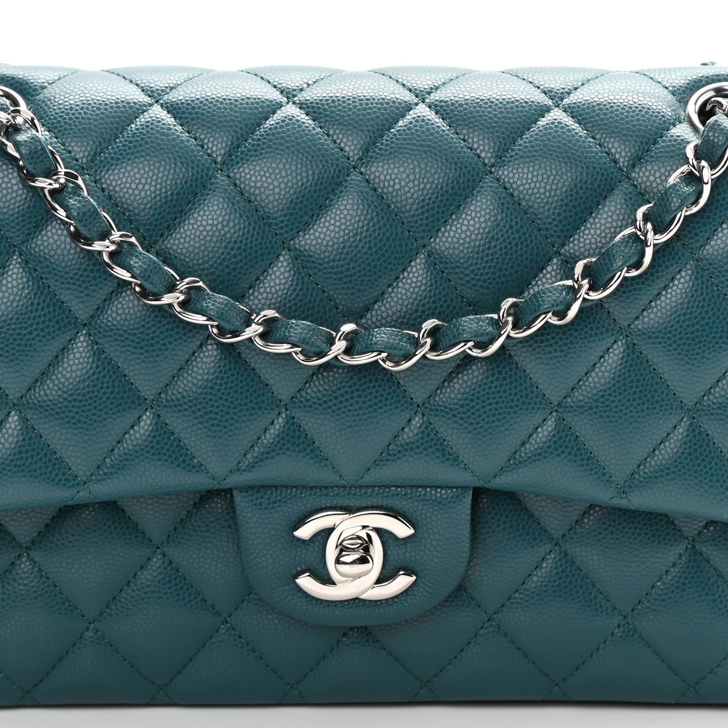 Caviar Quilted Medium Double Flap Dark Green