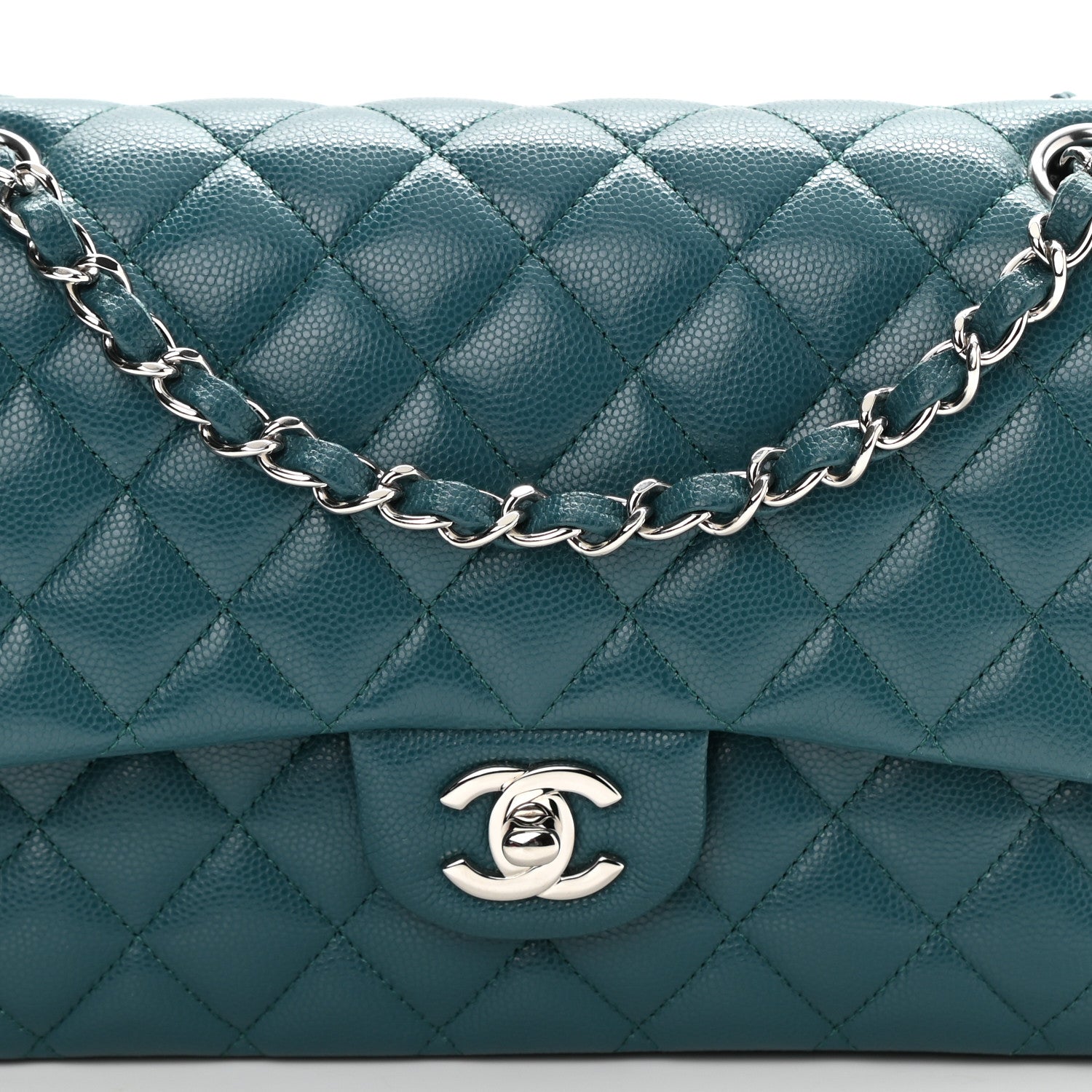 Chanel Caviar Quilted Medium Double Flap Dark Green 6 of 11