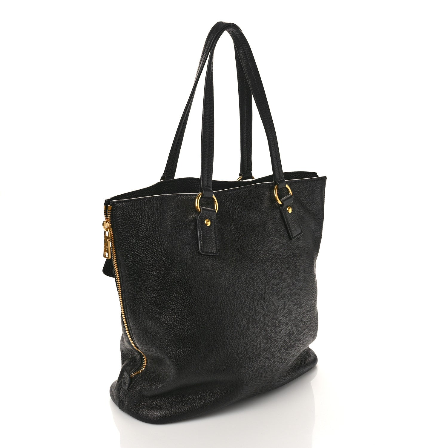 Prada Vitello Daino Side Zip Tote Black 2 of 8