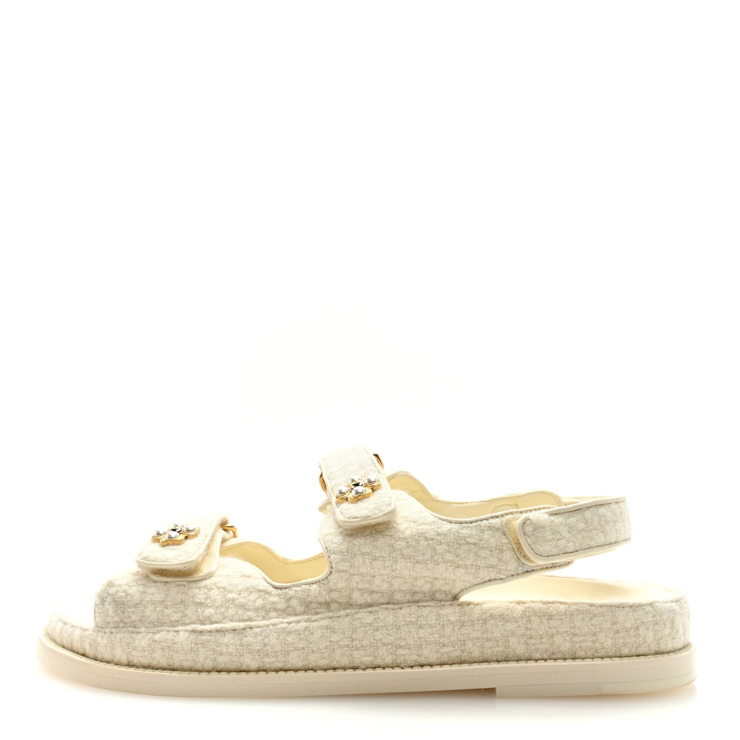 Wool Tweed Velcro Dad Sandals 40 Ivory