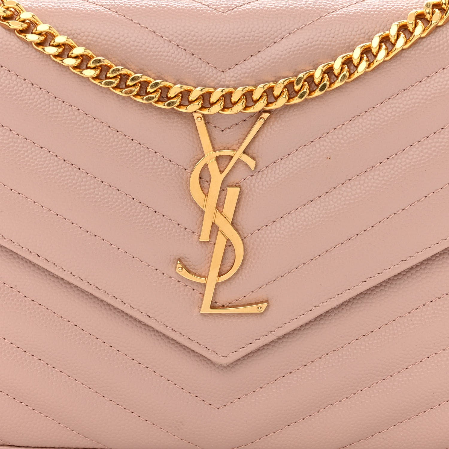 Saint Laurent Grain De Poudre Matelasse Chevron Monogram Chain Wallet Pale Pink 8 of 11