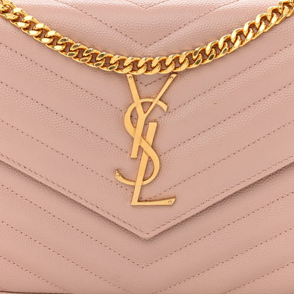 Saint Laurent Grain De Poudre Matelasse Chevron Monogram Chain Wallet Pale Pink 8 of 11