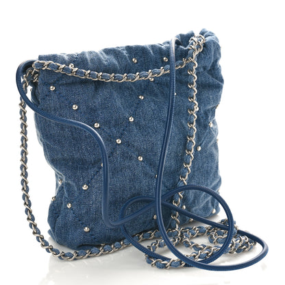 Chanel Washed Denim Quilted Studded Mini Chanel 22 Blue 3 of 11