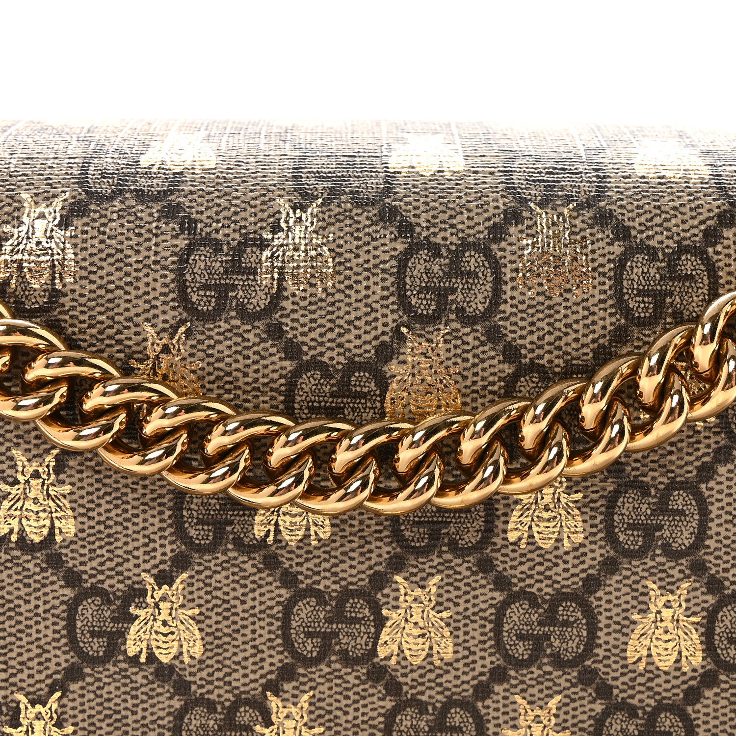 Gucci GG Supreme Monogram Bees Medium Padlock Shoulder Bag Beige Oro Black 8 of 10