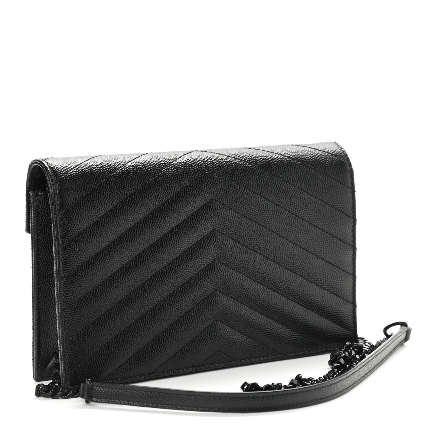 Grain De Poudre Matelasse Chevron Monogram Envelope Chain Wallet Black