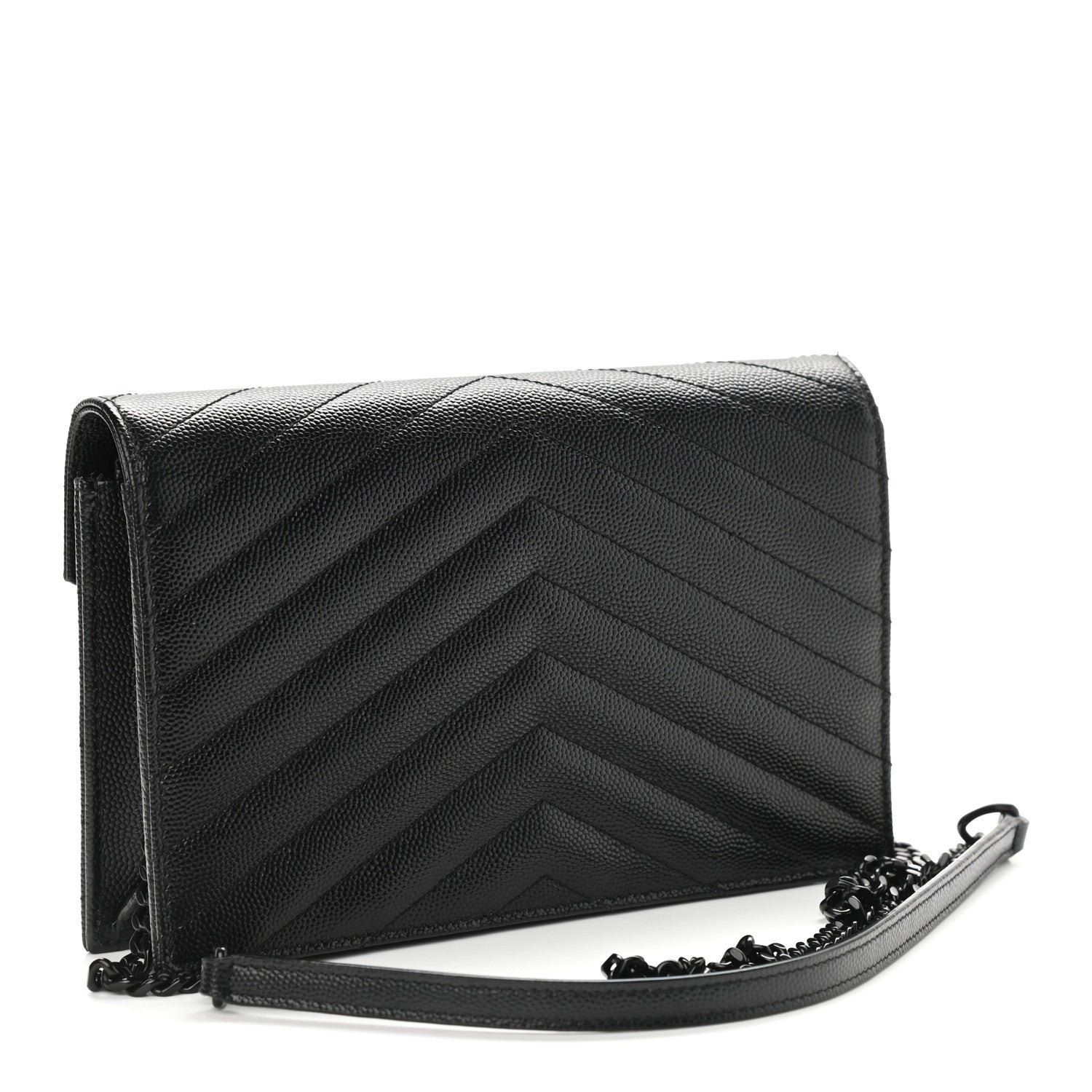 Saint Laurent Grain De Poudre Matelasse Chevron Monogram Envelope Chain Wallet Black 2 of 8