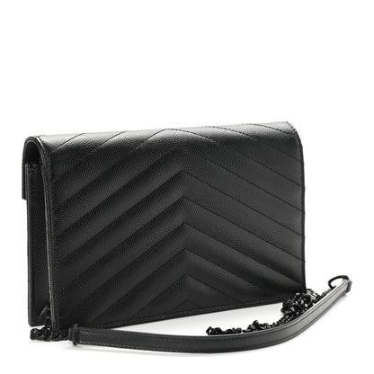 Saint Laurent Grain De Poudre Matelasse Chevron Monogram Envelope Chain Wallet Black 2 of 8