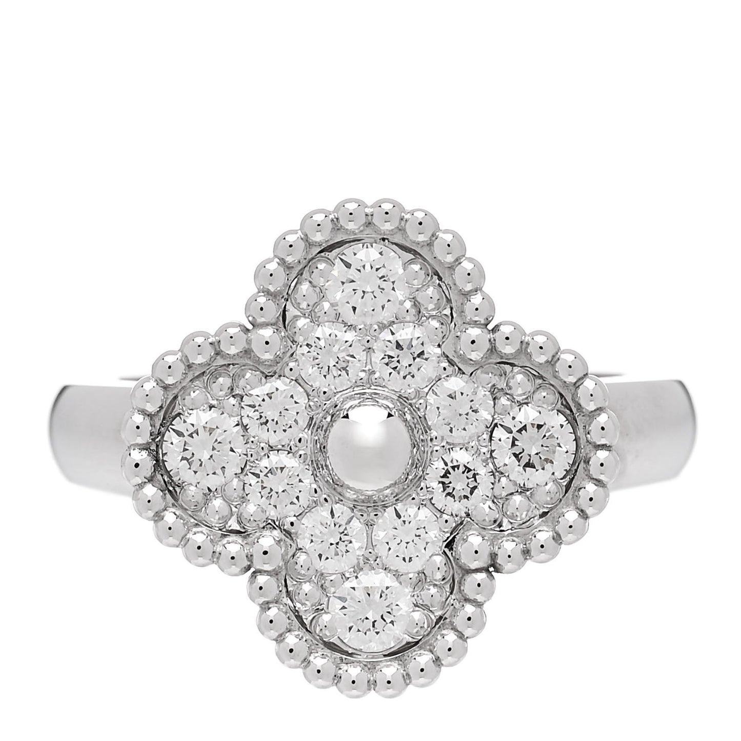 18K White Gold Diamond Vintage Alhambra Ring 50 5.25