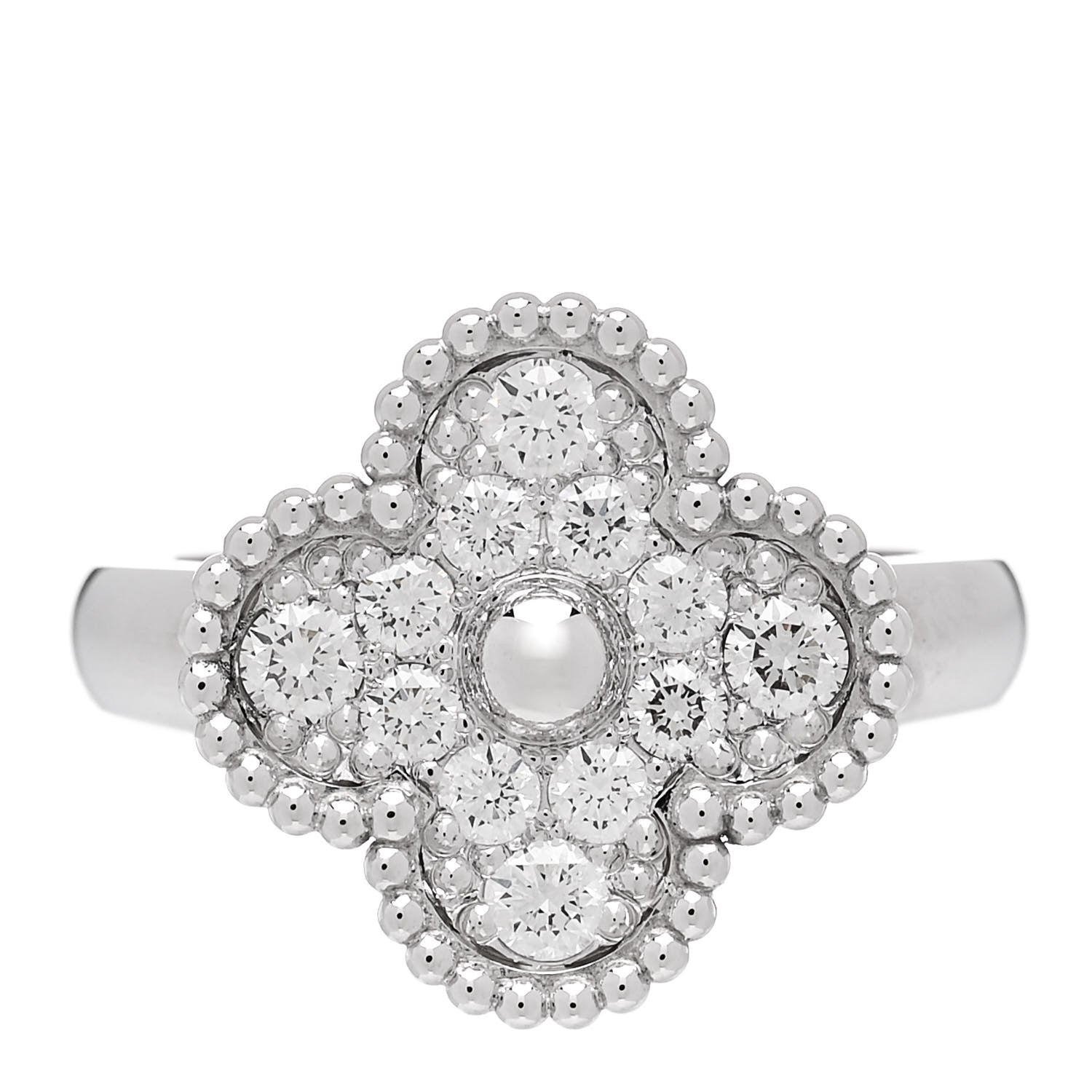 Van Cleef & Arpels 18K White Gold Diamond Vintage Alhambra Ring 50 5.25 1 of 6