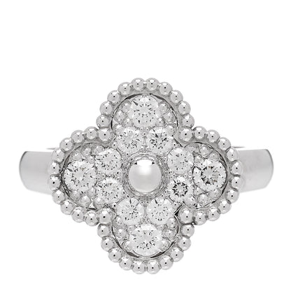 Van Cleef & Arpels 18K White Gold Diamond Vintage Alhambra Ring 50 5.25 1 of 6