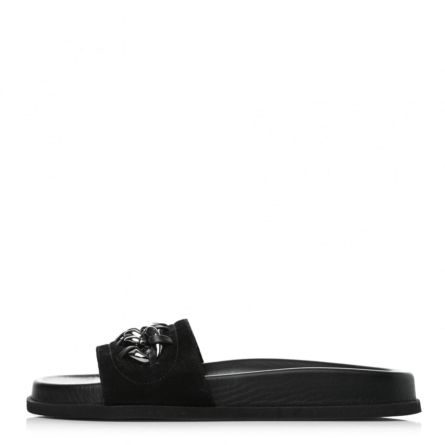 Suede Chain Flat Slide Sandals 36 Black