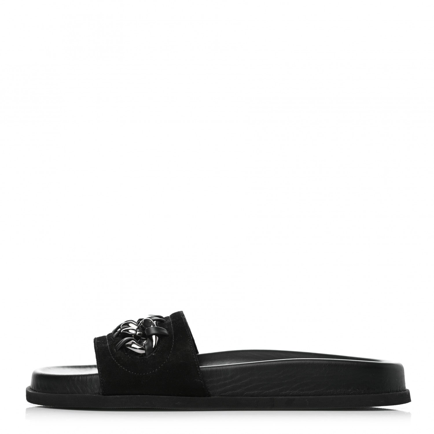 Valentino Garavani Suede Chain Flat Slide Sandals 36 Black 1 of 8