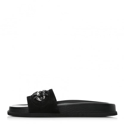 Valentino Garavani Suede Chain Flat Slide Sandals 36 Black 1 of 8