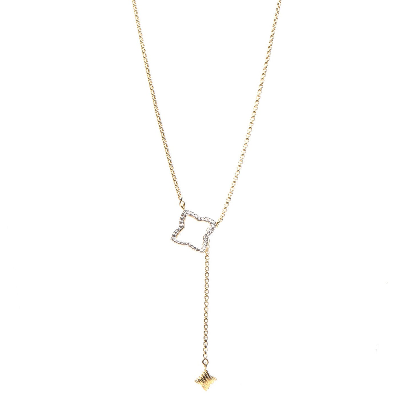 18K Yellow Gold Diamond Quatrefoil Lariat Necklace