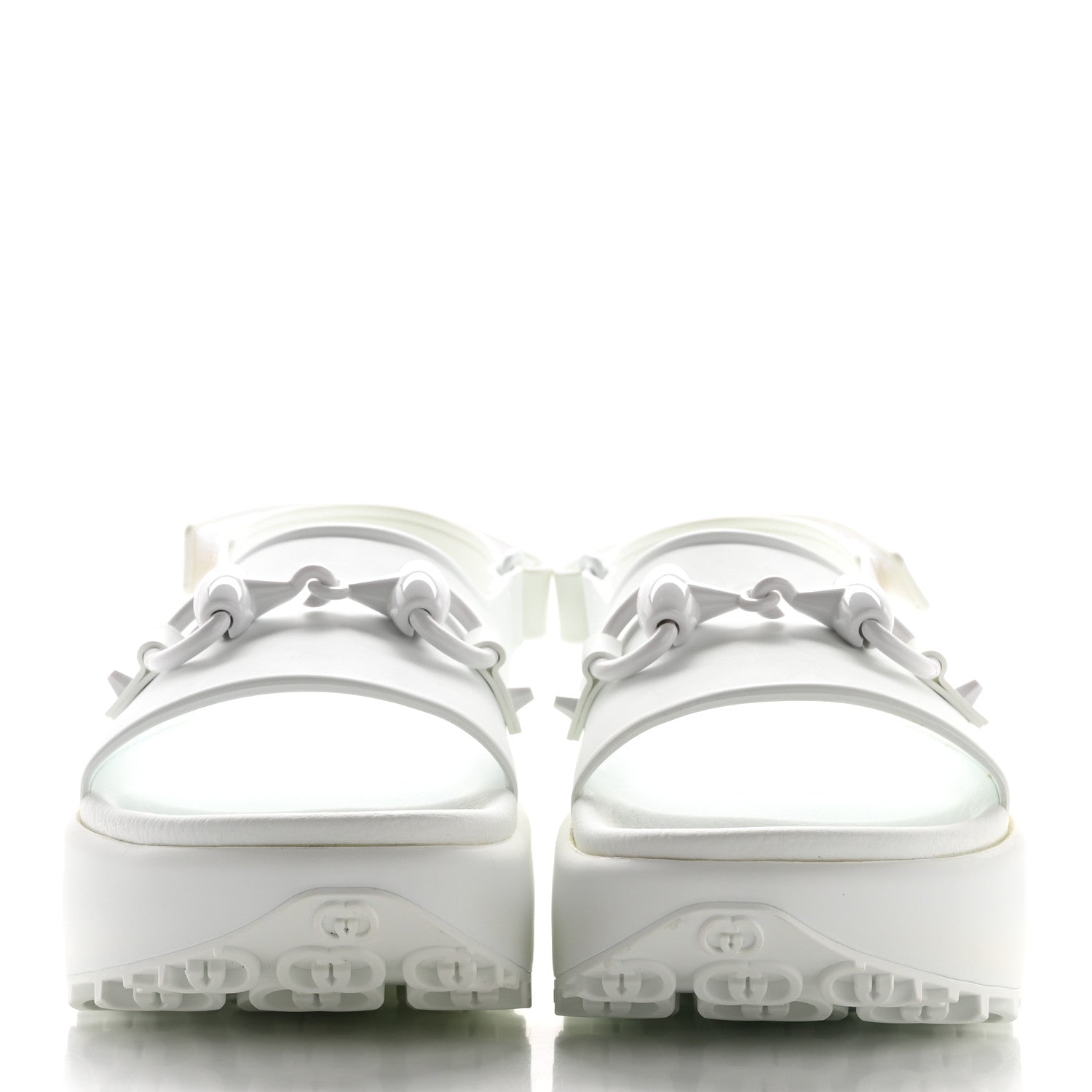 Gucci Soft Rubber Horsebit Touch Womens Strapped Sandals 38 Great White 2 of 9