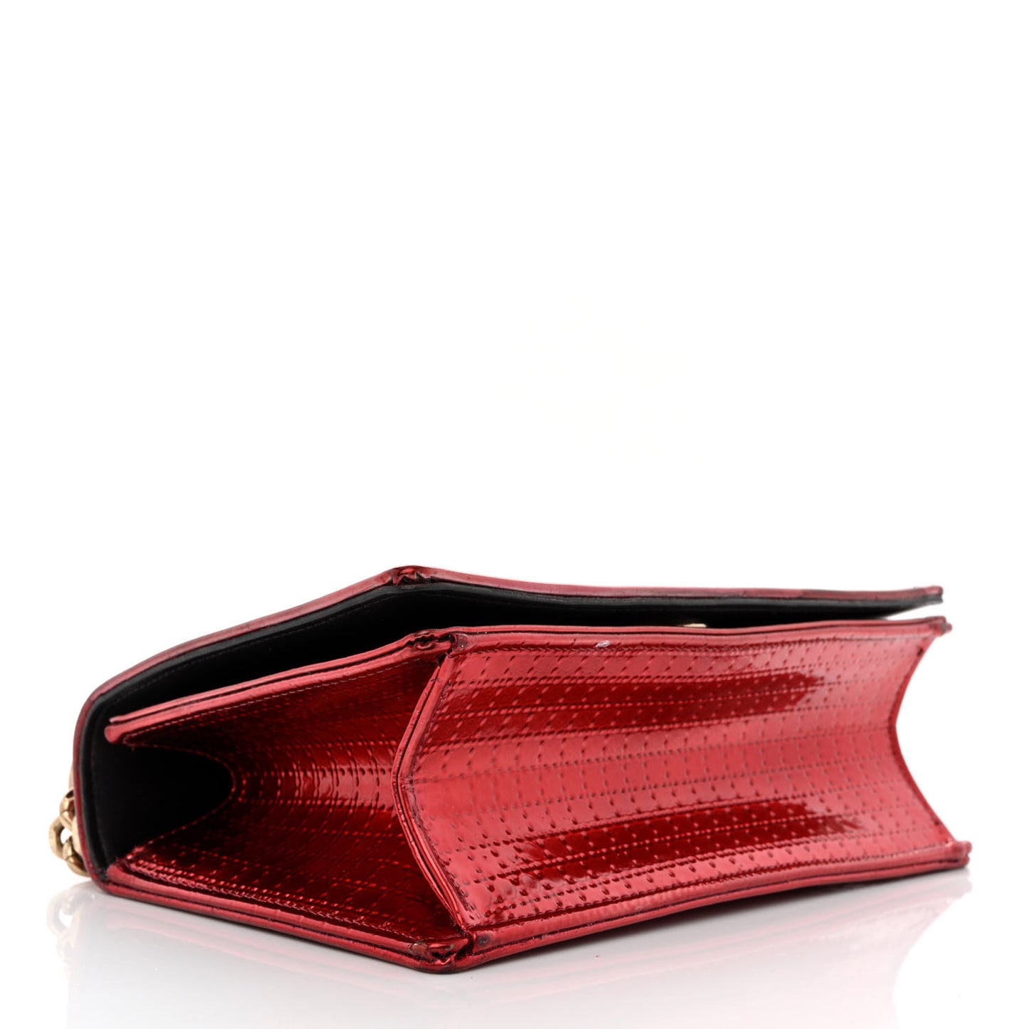 Metallic Patent Micro-Cannage Small Diorama Flap Bag Red