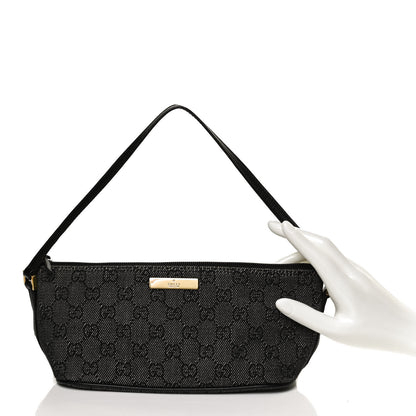 Gucci Denim Monogram Boat Pochette Black 2 of 11
