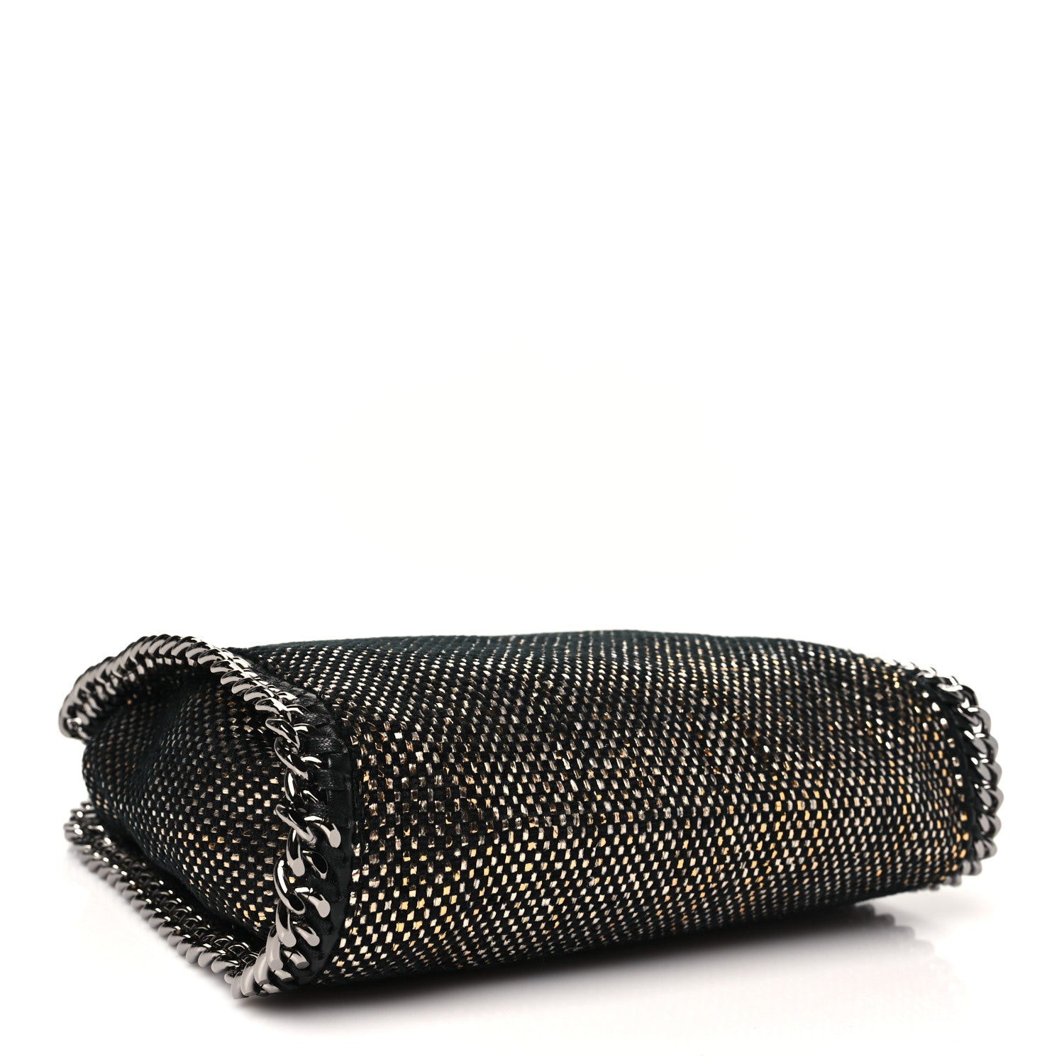 Stella McCartney Metallic Woven Raffia Mini Fold Over Falabella Black Gold 4 of 10