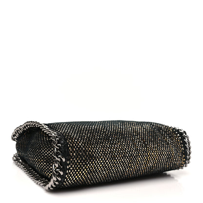 Stella McCartney Metallic Woven Raffia Mini Fold Over Falabella Black Gold 4 of 10