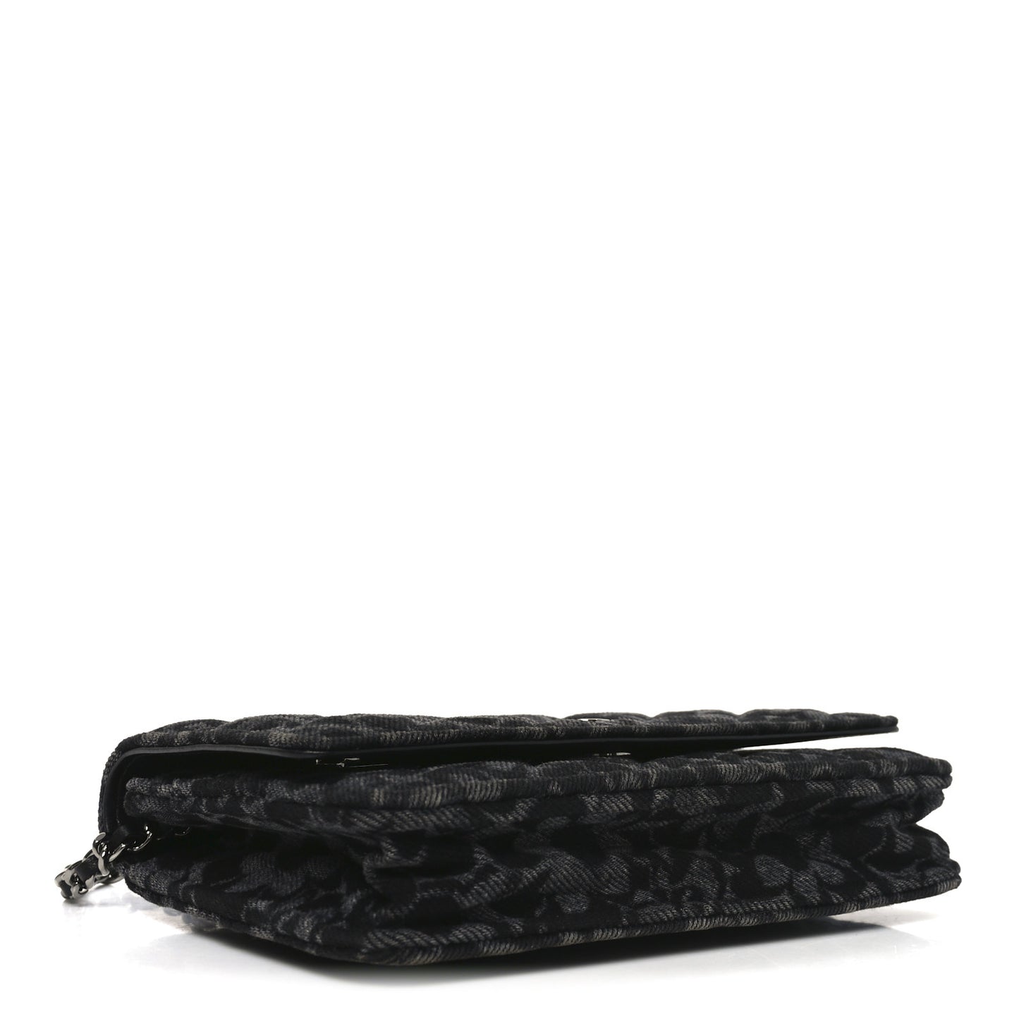 Printed Denim Quilted Flower Wallet On Chain WOC Black