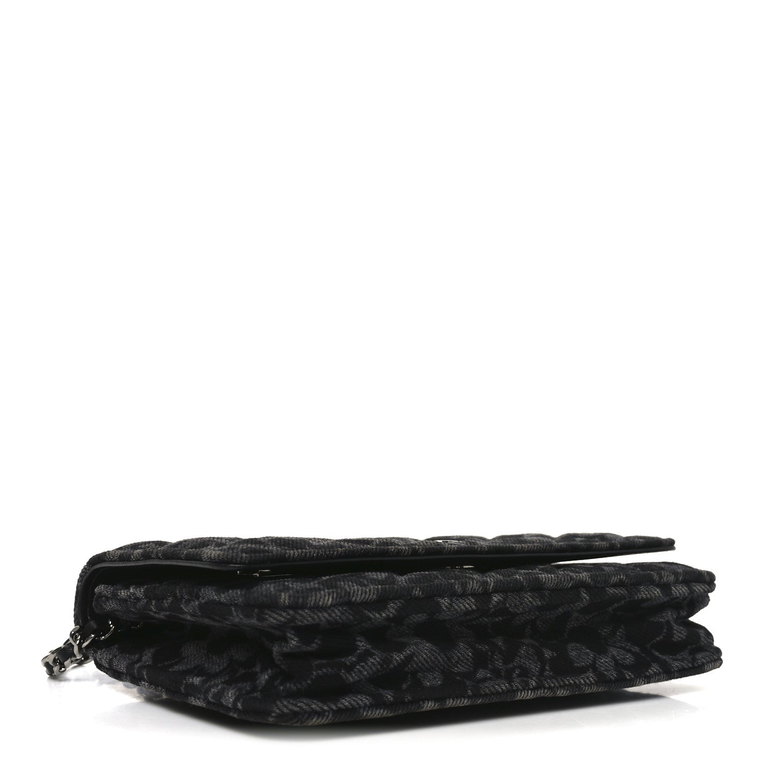 Chanel Printed Denim Quilted Flower Wallet On Chain WOC Black 4 of 12