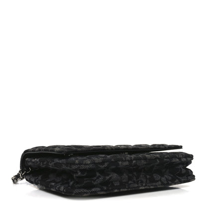 Chanel Printed Denim Quilted Flower Wallet On Chain WOC Black 4 of 12