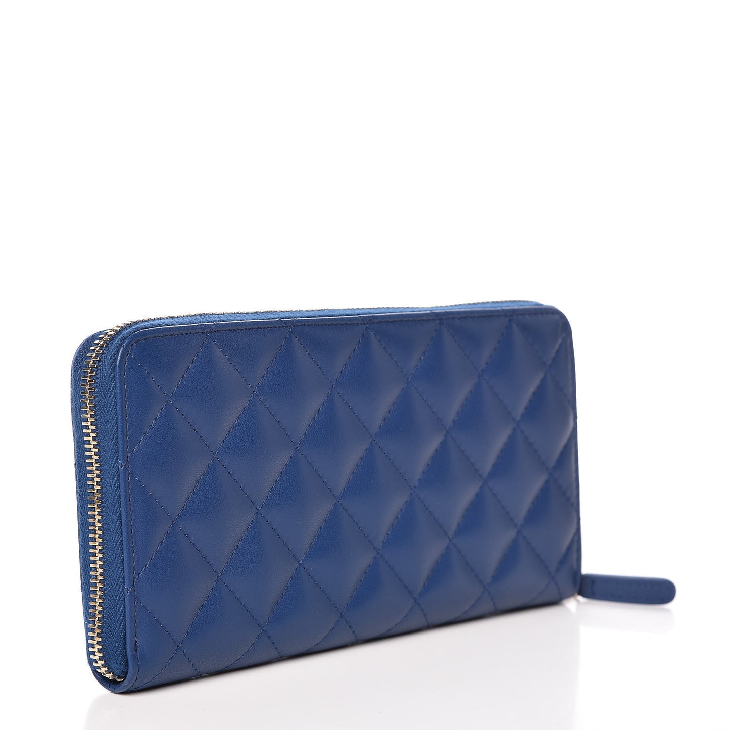 Lambskin Quilted Large Gusset Zip Around Wallet Dark Blue