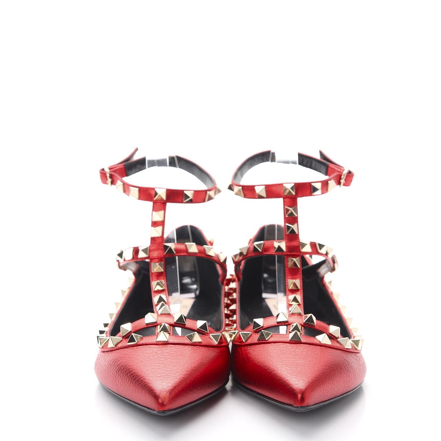 Valentino Garavani Metallic Pebbled Calfskin Rockstud Cage Ballerina Flats 40 Rosso Valentino 2 of 9