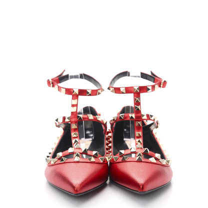 Valentino Garavani Metallic Pebbled Calfskin Rockstud Cage Ballerina Flats 40 Rosso Valentino 2 of 9