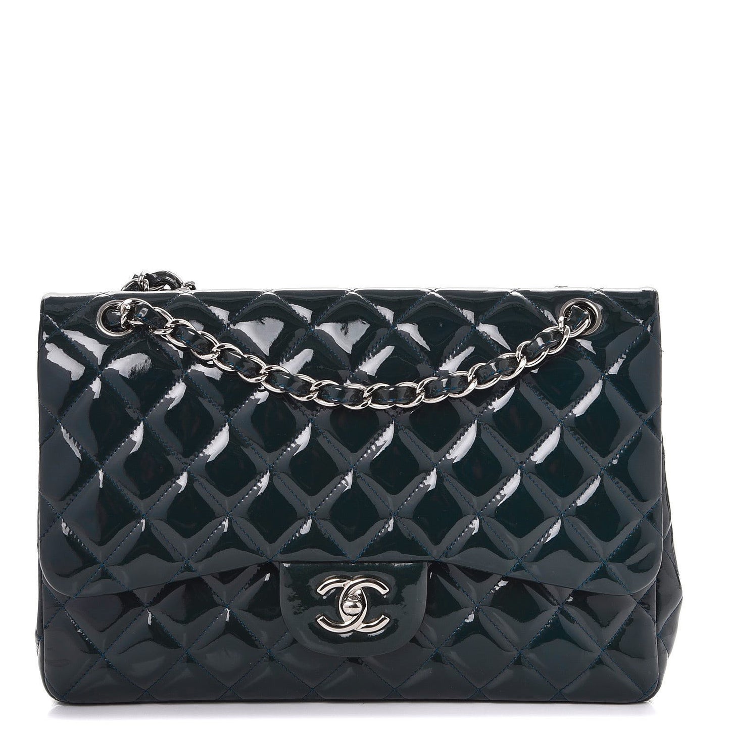 Patent Quilted Jumbo Double Flap Blue