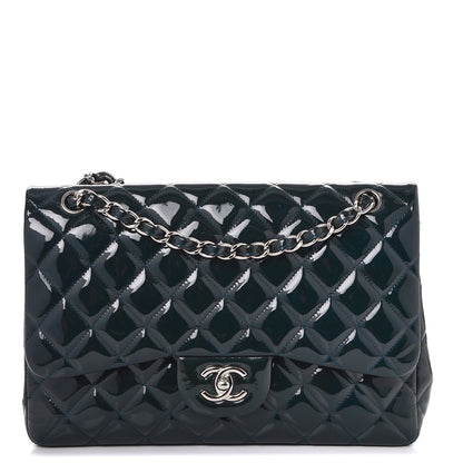 Chanel Patent Quilted Jumbo Double Flap Blue 1 of 18